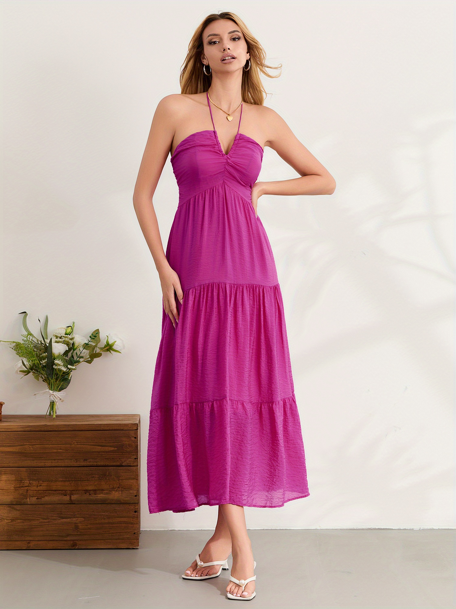 1pc womens summer cotton v neck halter dress sleeveless - Temu
