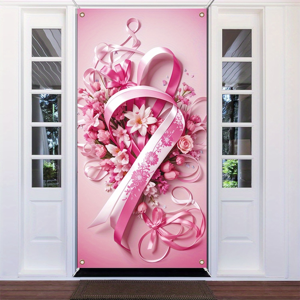 

1pc, Breast Awareness Door Decor Banner, Polyester, Hope & Strength Photography Backdrop, Carnival Themed, Party Flag For Home, Kitchen, Event & Party Decor