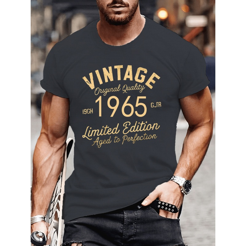 

Vintage 1965 Letter Print Men's Casual & Trendy Crew Neck Short Sleeve T-shirt For Summer