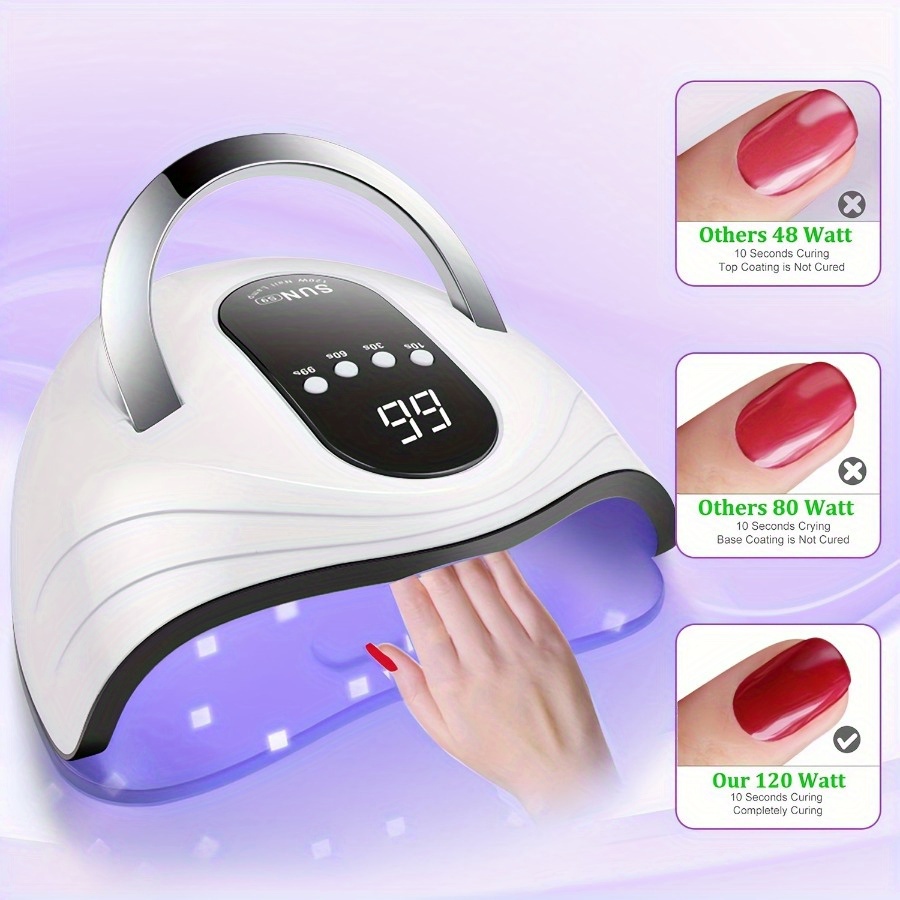 

120w Uv Led Nail Lamp-quick Drying Nail Dryer For All Nail Gel Polish Curing With 4 Timers Lcd Display Portable Handle Large Space Automatic Sensor, Nails Art Tools Accessories For Home Salon