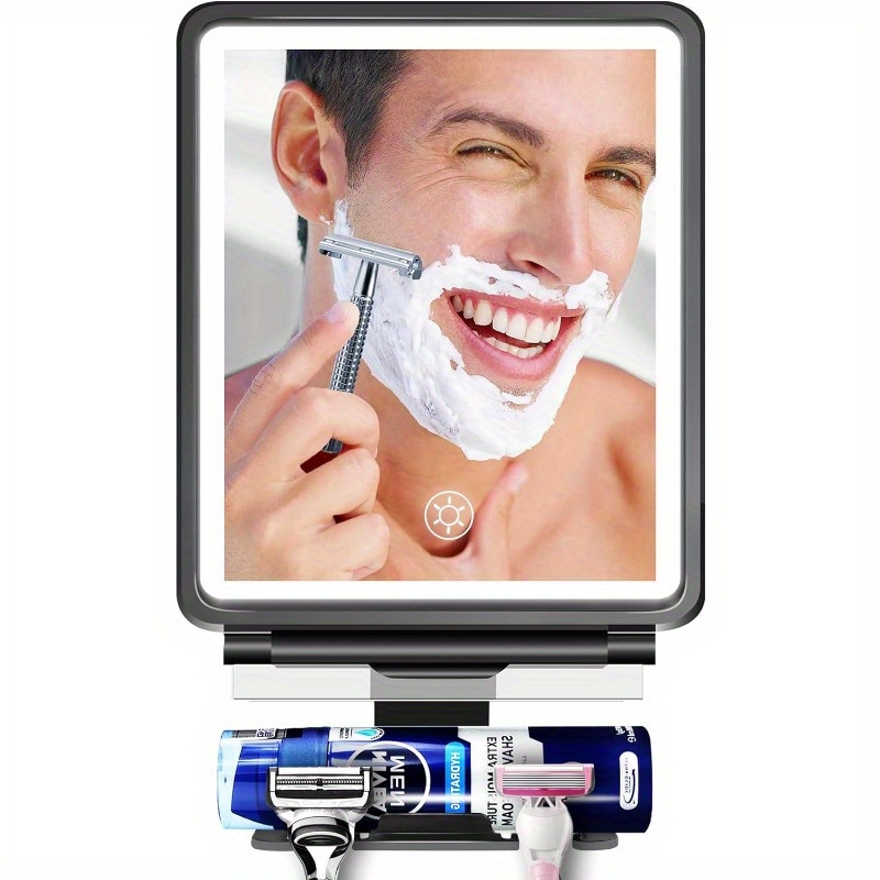 

Shower Mirror For Shaving With Light: Anti-fog Shaving Mirrors With Razor Holder, 3 Colors Dimmable Lighting Bathroom Shower Gifts For Men Women