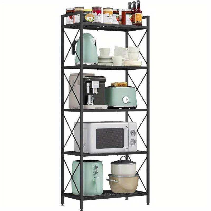 

5-tier Metal Storage Rack, Shelving Unit With X Side Frames, Dense Mesh, 12. 6 X 23. 6 X 57. 3 Inches, For Entryway, Kitchen, Living Room, Bathroom, Industrial Style