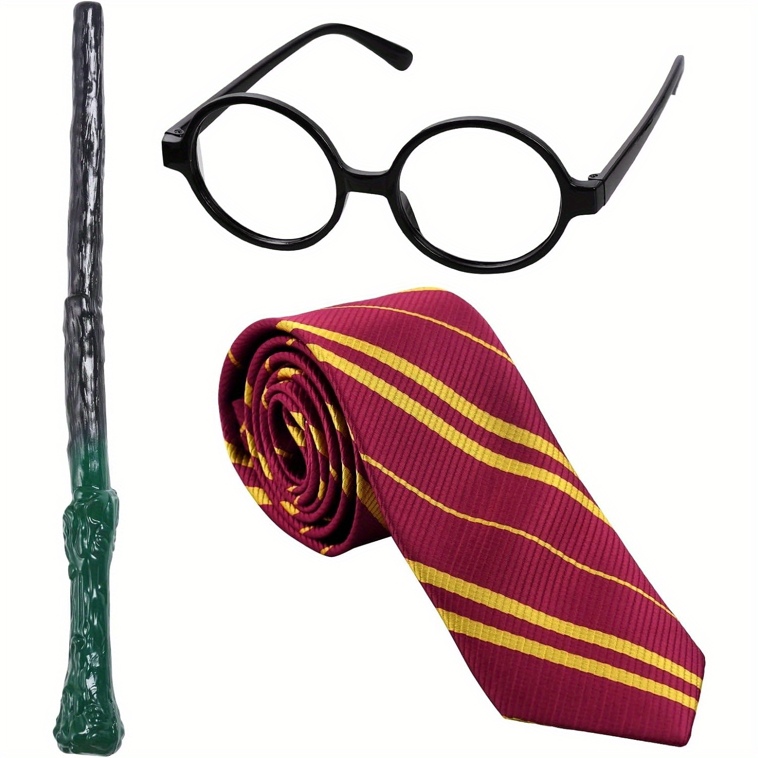 TEMU Wizard Costume Accessory Kit - Includes Striped Tie, Frame & Wand For Halloween, Parties & Birthdays, For Halloween