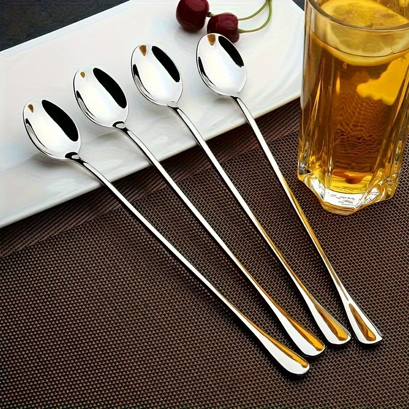 TEMU 4pcs Long Handle Iced Tea Spoons, 7.8-inch Long Handle Tea Spoons, Coffee Spoon, Ice Cream Spoon, Stirrers Spoons, Stainless Steel Stirring