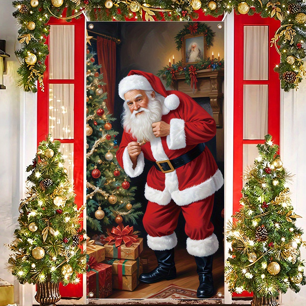 

Christmas Greetings Porch Decor Banner, Santa Claus Pattern, Polyester, Multipurpose For Carnival, Christmas Party, Family , Indoor And Outdoor Holiday Decoration, No Electricity Needed - 1 Piece