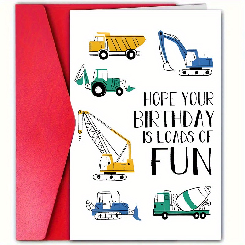 

Construction Theme Birthday Greeting Card With Envelope, Paper Material, Universal Recipient, Fun Happy Birthday Wish For Men, Women, Dad, Mom, Siblings, Friends, 1pc