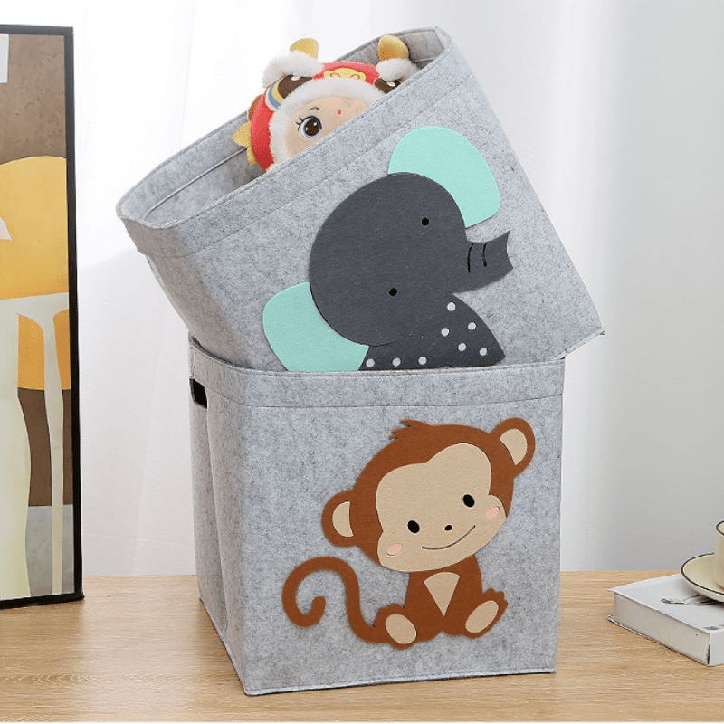 

Cartoon Animal Felt Storage Cube - Collapsible Toy Box With Handles, Contemporary Home Decor & Organization