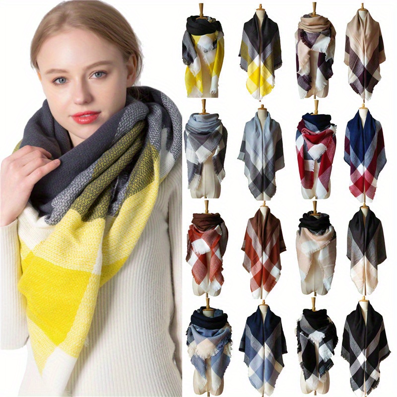 

Élégant grand foulard à carreaux en polyester pour femme - Châle enveloppant , , décoratif et chaud pour - Foulard % polyester plumes