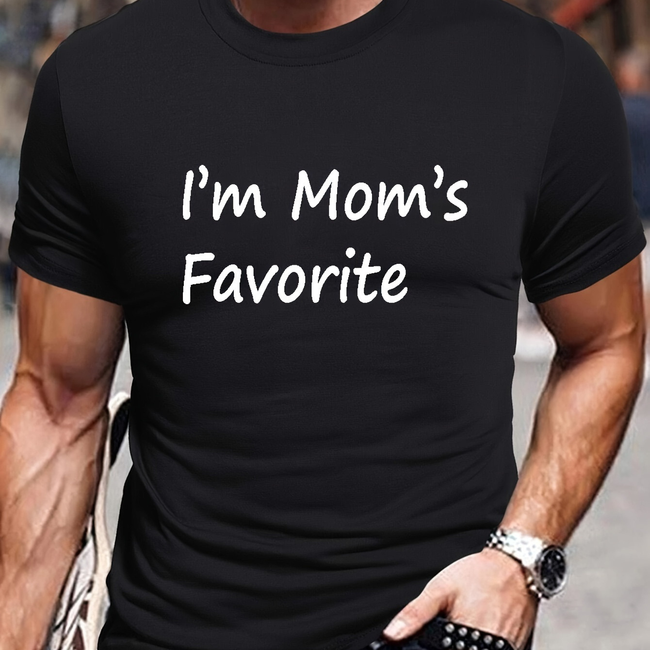 

100% Cotton, Plus Size ''i'm Mom's Favourite'' Graphic Tees For Men, Short Sleeve Casual Loose T-shirt Tops For Street Daily, Gift