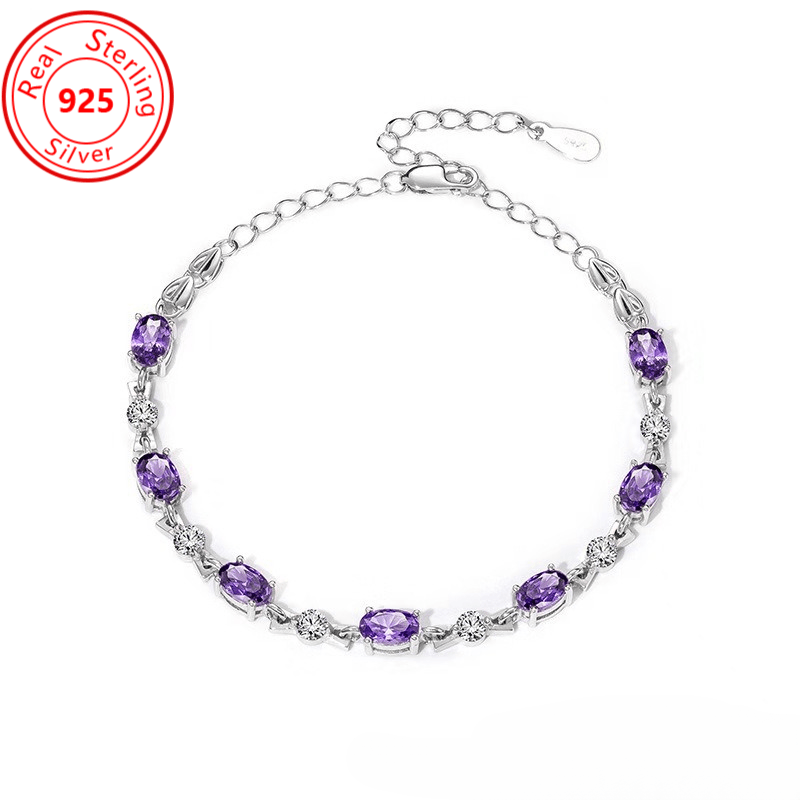 TEMU 1pc S925 Pure Silvery Amethyst Bracelet - Hypoallergenic - Luxurious Amethyst And White Golden Plated Bracelet - Suitable For Occasions And Daily Wear - Perfect Women's Jewelry