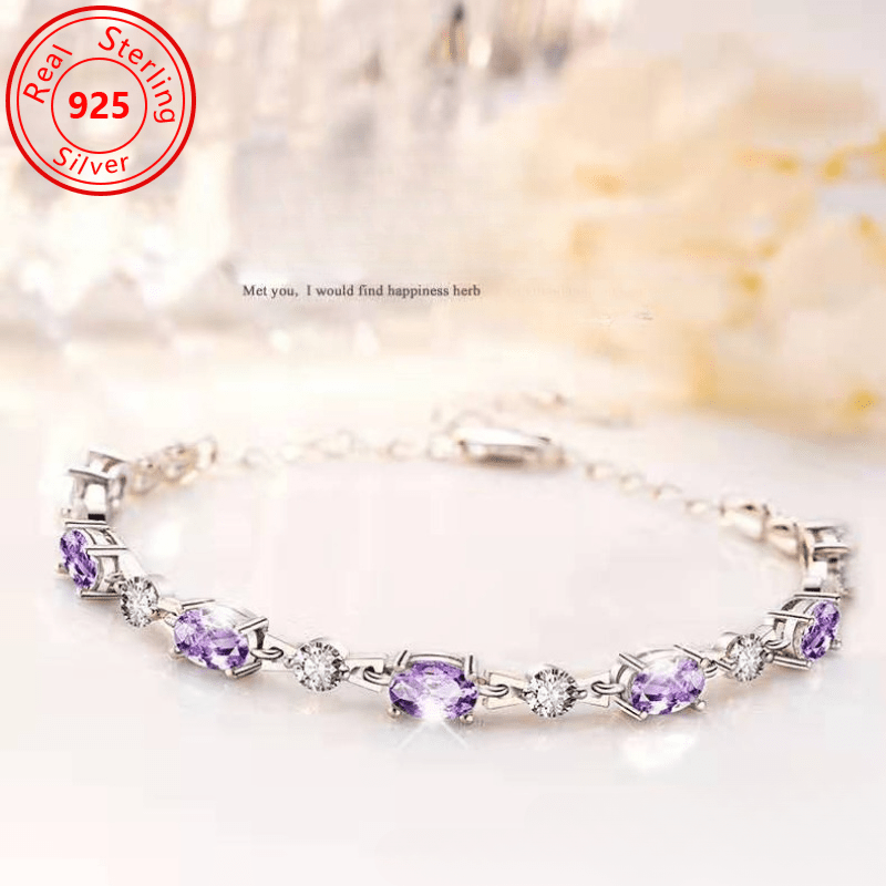 

925 Sterling Silver Amethyst Bracelet - Allergy-free Platinum-plated Elegant Vintage Bracelet For And Gift - Season-neutral Luxury Bracelet For Women