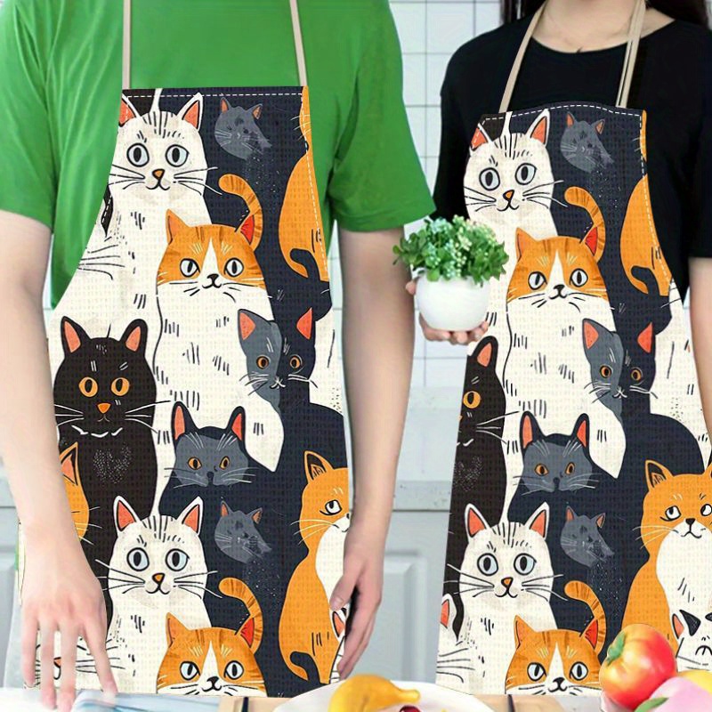 

Cute Cartoon Cat Pattern Apron - Large, 68cm/26.77in X 55cm/21.65in, Linen Material, Kitchen And Home Use