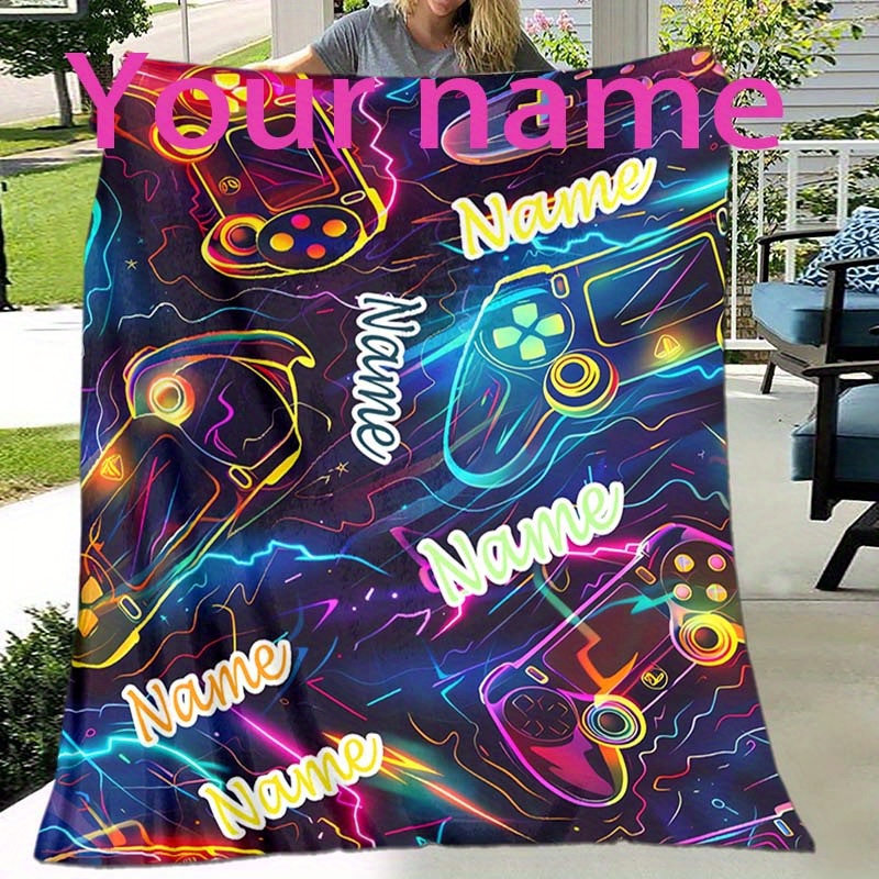 

1pc Custom Personalization Name Blanket Color Game Controller Pattern Lunch Blanket - Easy To Care, Comfortable For Sofa, Bed, Travel, Ideal Gift For Birthdays Or Holidays, Suitable For All