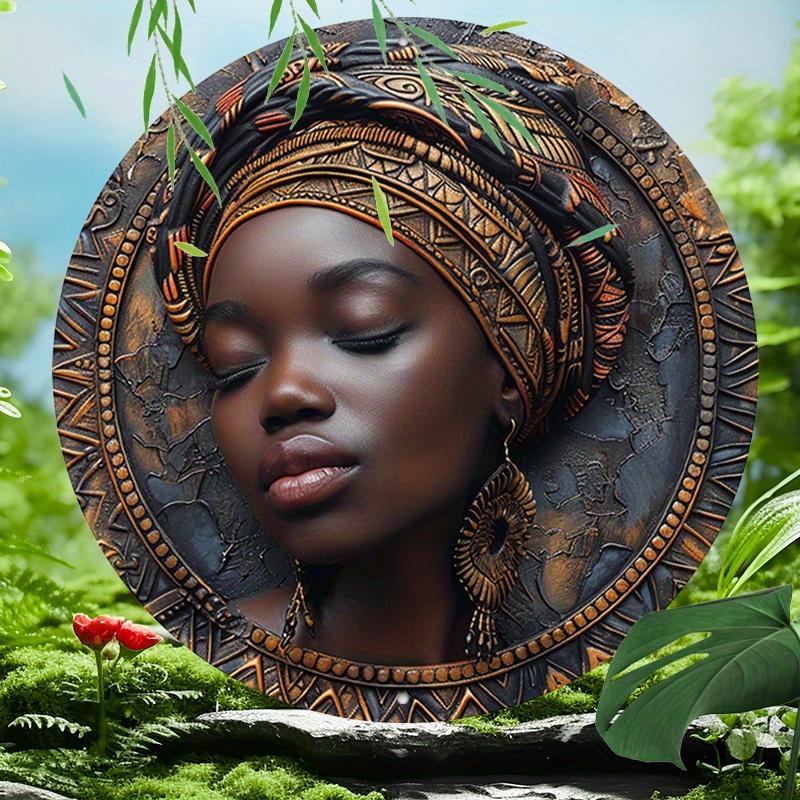 

1pc African Woman 3d Metal Wall Art - 4 Seasons Wreath Sign - 8-inch Round Aluminum Decor Panel - Pre-drilled, Weather-resistant For Home, Cafe, Office, Restaurant Decoration