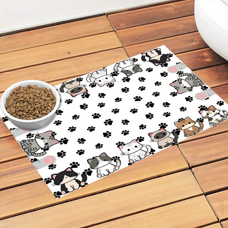 TEMU 1pc Cute Cat Pattern Non-slip Waterproof Pet Feeding Mat - , Easy Guard For Food & Water Bowls, Dog Drying Mat, -resistant Floor Pad For Indoor/outdoor Use