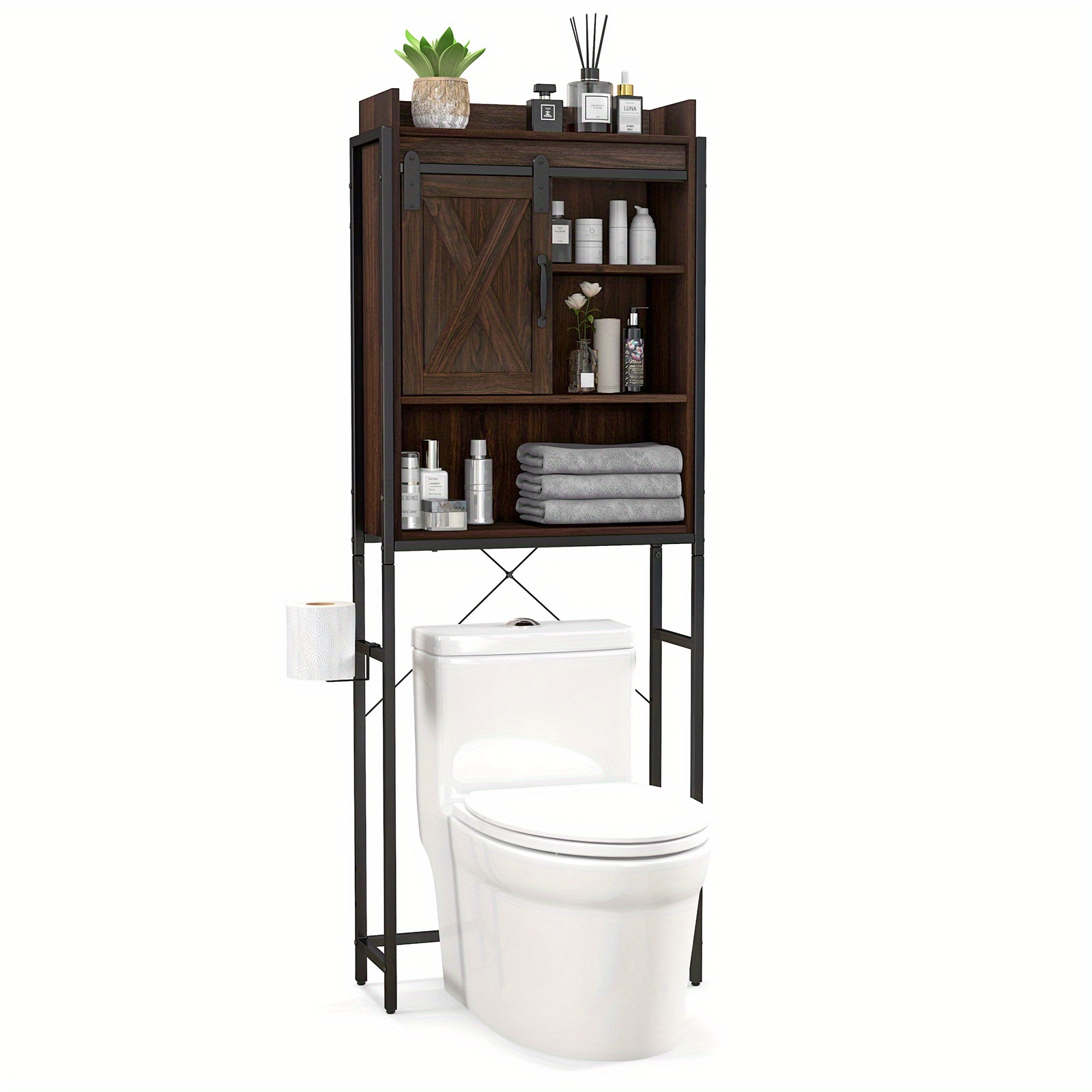 

Over-the-toilet Storage Cabinet Bathroom Organizer W/ Sliding Barn Door Espresso