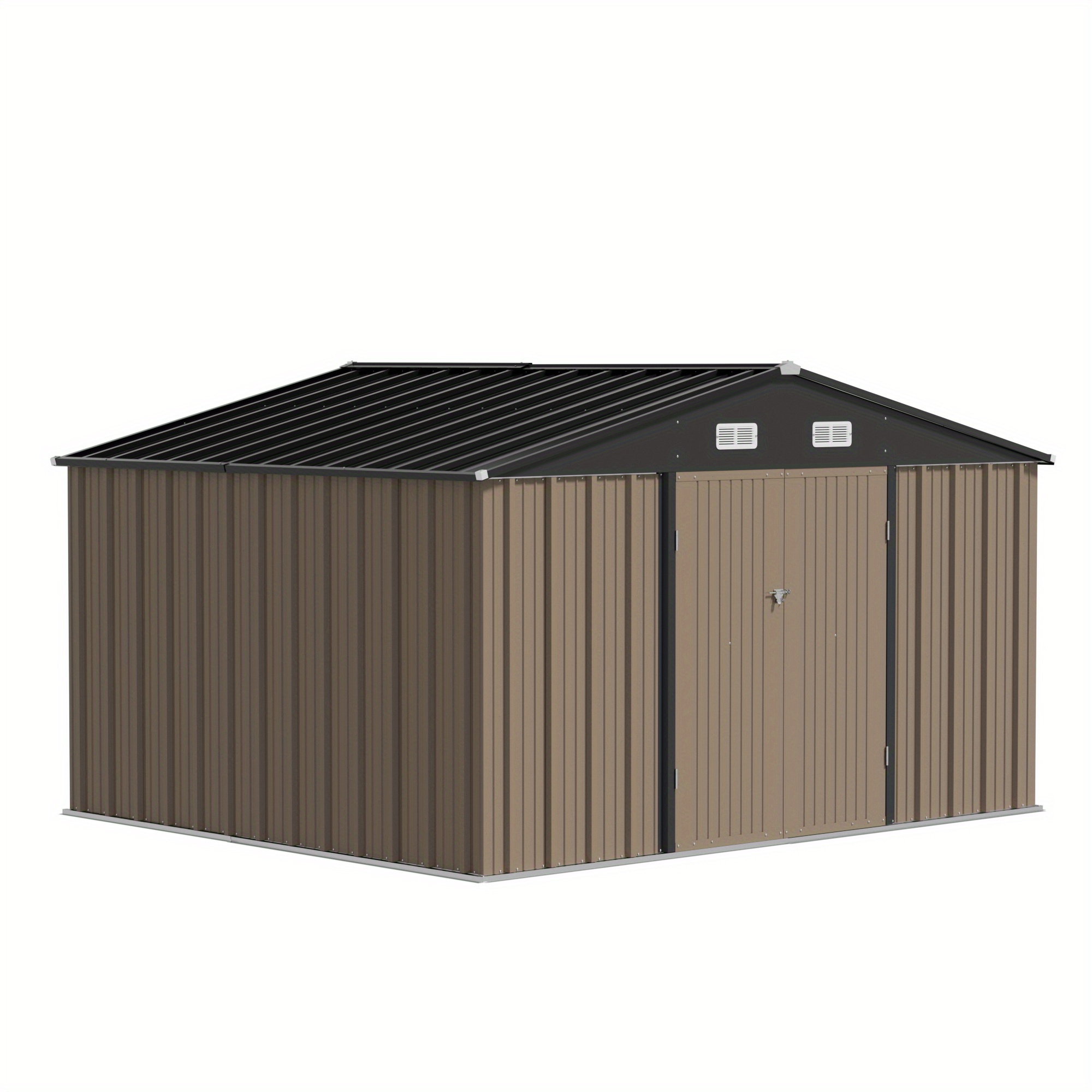 

10x8 Ft Outdoor Storage Shed, Large Garden Tool Metal Shed With Sloping Roof And Double Lockable Door