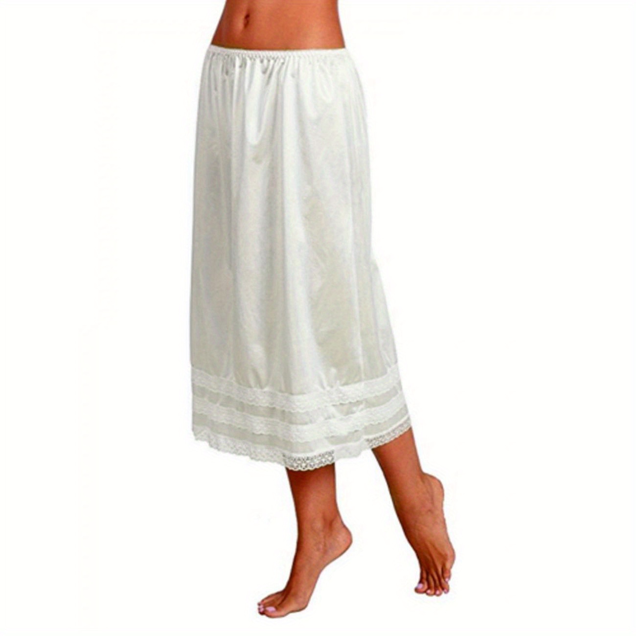 

Women's Elegant White Lace-trimmed Half Slip Skirt - Waist, Long Underskirt For Dresses, Breathable , Sizes L-3xl, Dress Underskirt|lace Trim Detailing|nontransparent Material