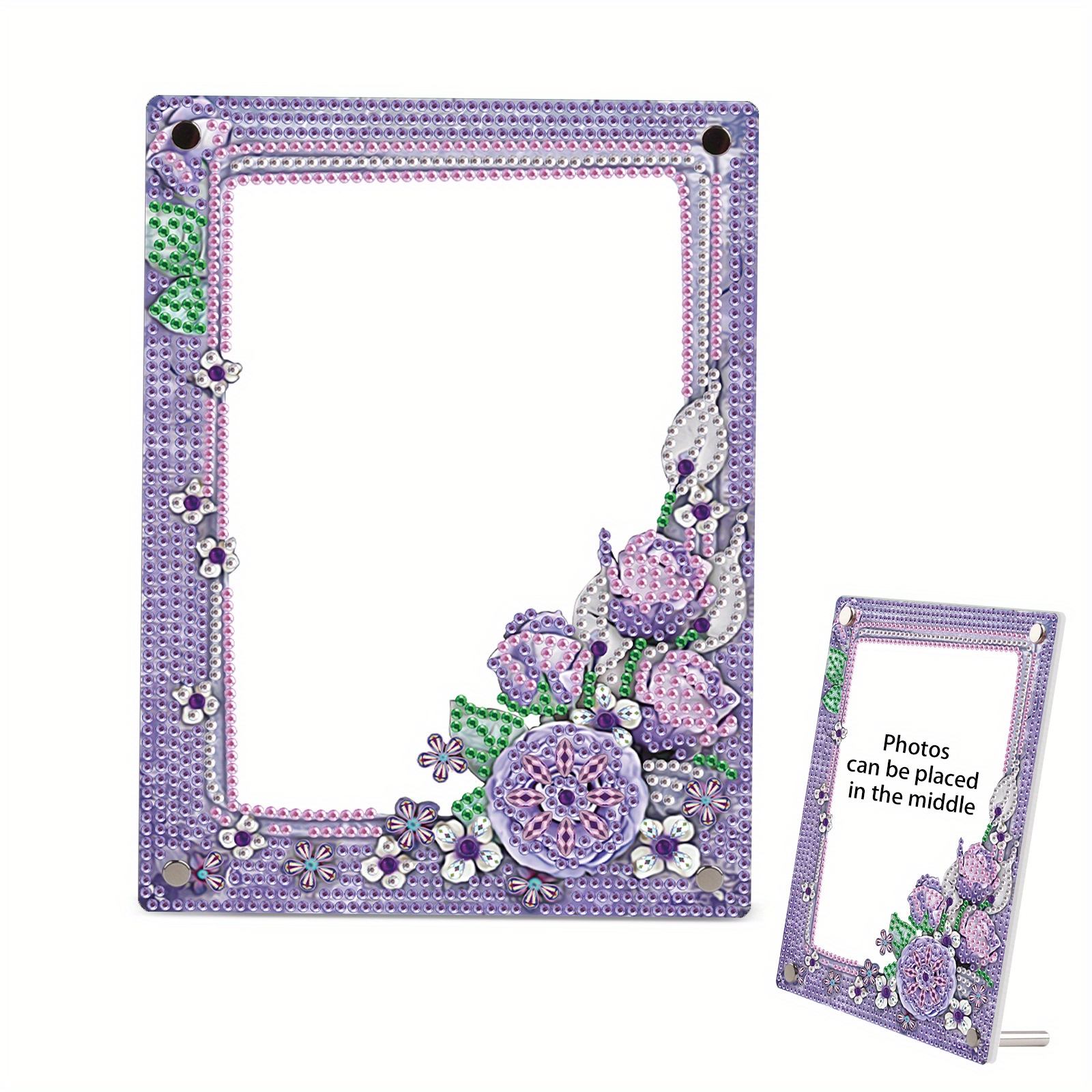 TEMU Ensemble de cadre pour peinture diamant 2D PLAT avec support, cadre chaud, cadeau idéal pour les fêtes, cadre en acrylique floral violet avec
