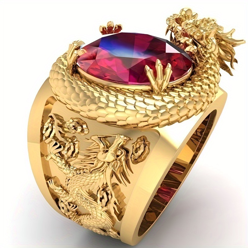 

Retro Engraved Dragon Ring Punk Style Mens Fashion Jewelry