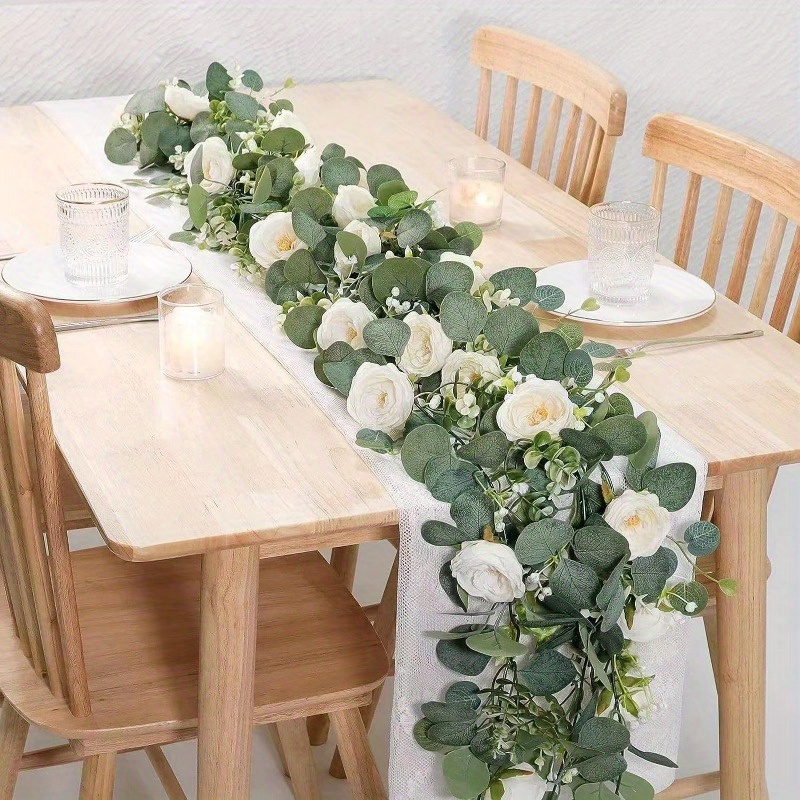 

1 Pc Eucalyptus Star Rattan Artificial Flower Eucalyptus Leaf Happy Rose Rattan Rose Long Vine, Full Length 6ft, Suitable For All Kinds Of Holiday Decoration Artificial Flower Rattan