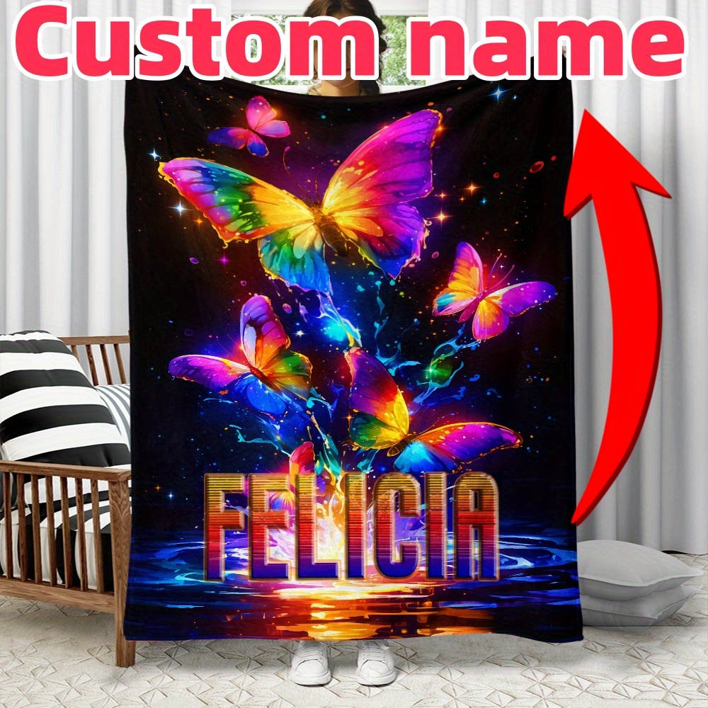 

Custom Name Butterfly Blanket - Soft, Lightweight Flannel Throw For Couch, Bed, Travel & Camping | Vibrant | Machine Washable | Multiple Sizes Available