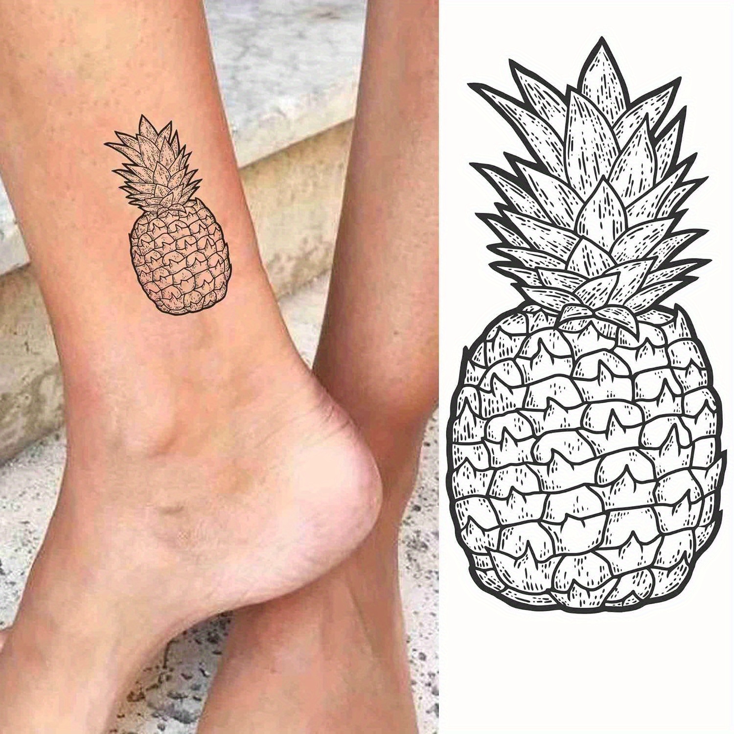 

6-pack Pineapple Temporary Tattoos, Hawaiian Style Fake Tattoo Stickers For Adults, Unisex Body Art For Neck, Arm, Chest - Summer Fruit Design