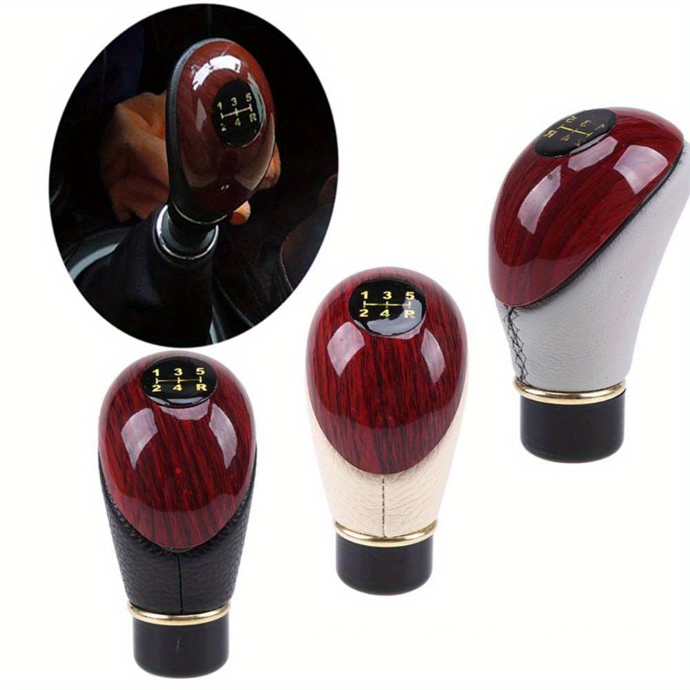 

Car Shift Knob Wooden Pu Leather Car Truck 5 Speed Lever Manual Gear Stick Knob Shift Gloss