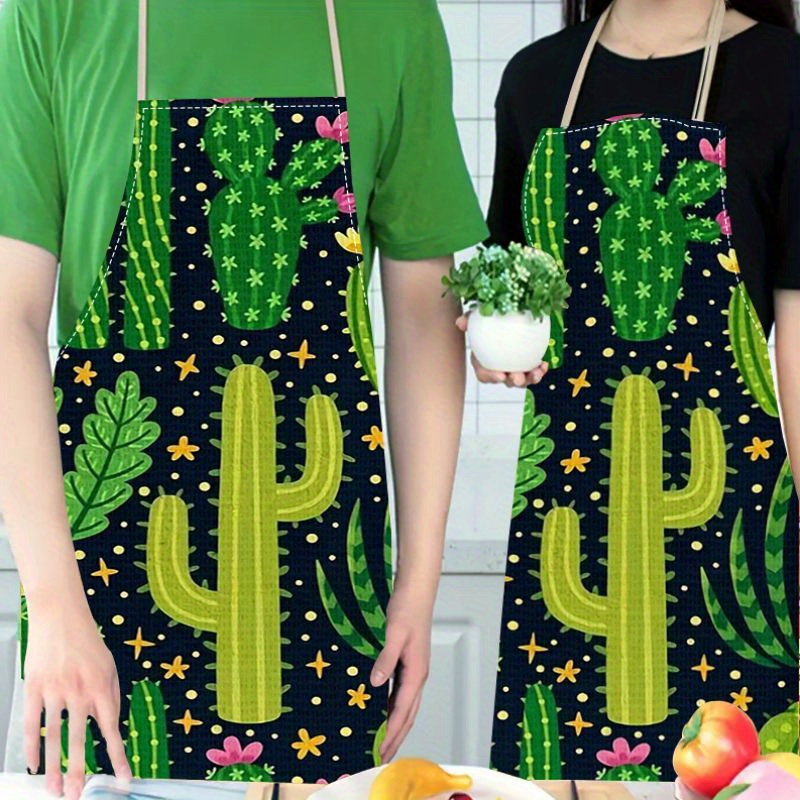 

Cactus Pattern Linen Apron - Large, 68cm/26.77in X 55cm/21.65in, Jute Twill Weave, Kitchen And Home Use, Waterproof, Cartoon Design