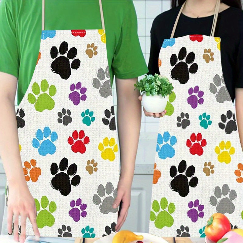 

Jit+1pc Linen Apron With Paw Print Pattern - Perfect For Home And Kitchen Use