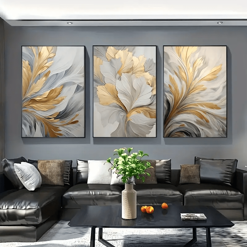 

3pcs/set Wooden Framed Canvas Poster, Golden And White Leaves Canvas Wall Art, Ideal Gift For Bedroom Living Room Kitchen Bathroom Hallway, Office Decor Hotel Decor Wall Decor Home Decor