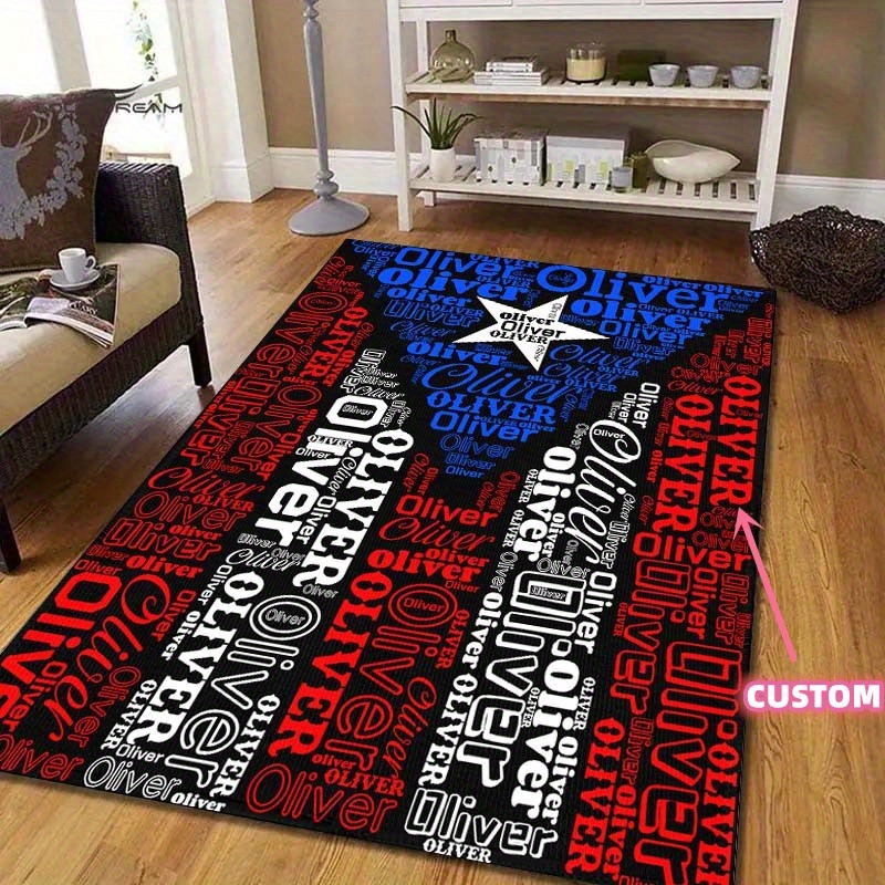 

[customization] Name Text Customized Puerto Art Pattern Carpet, Living Room Bedroom Office Decoration, Office Chair Non-slip Comfortable Carpet Festival Christmas Birthday Gift 800g/m2