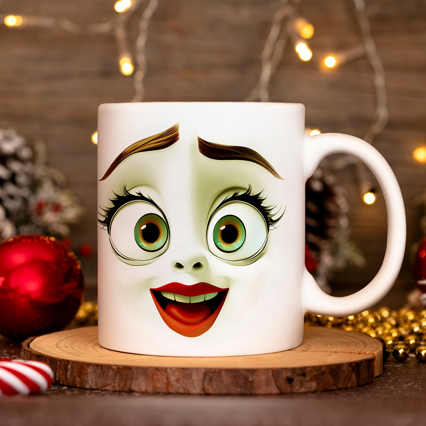 

1pc 11 Oz Fun Face Ceramic Mug, Portable Coffee Mug, Water Mug, Perfect Gift For Family And Friends, Also Perfect For Cafe Restaurant Happy Eid