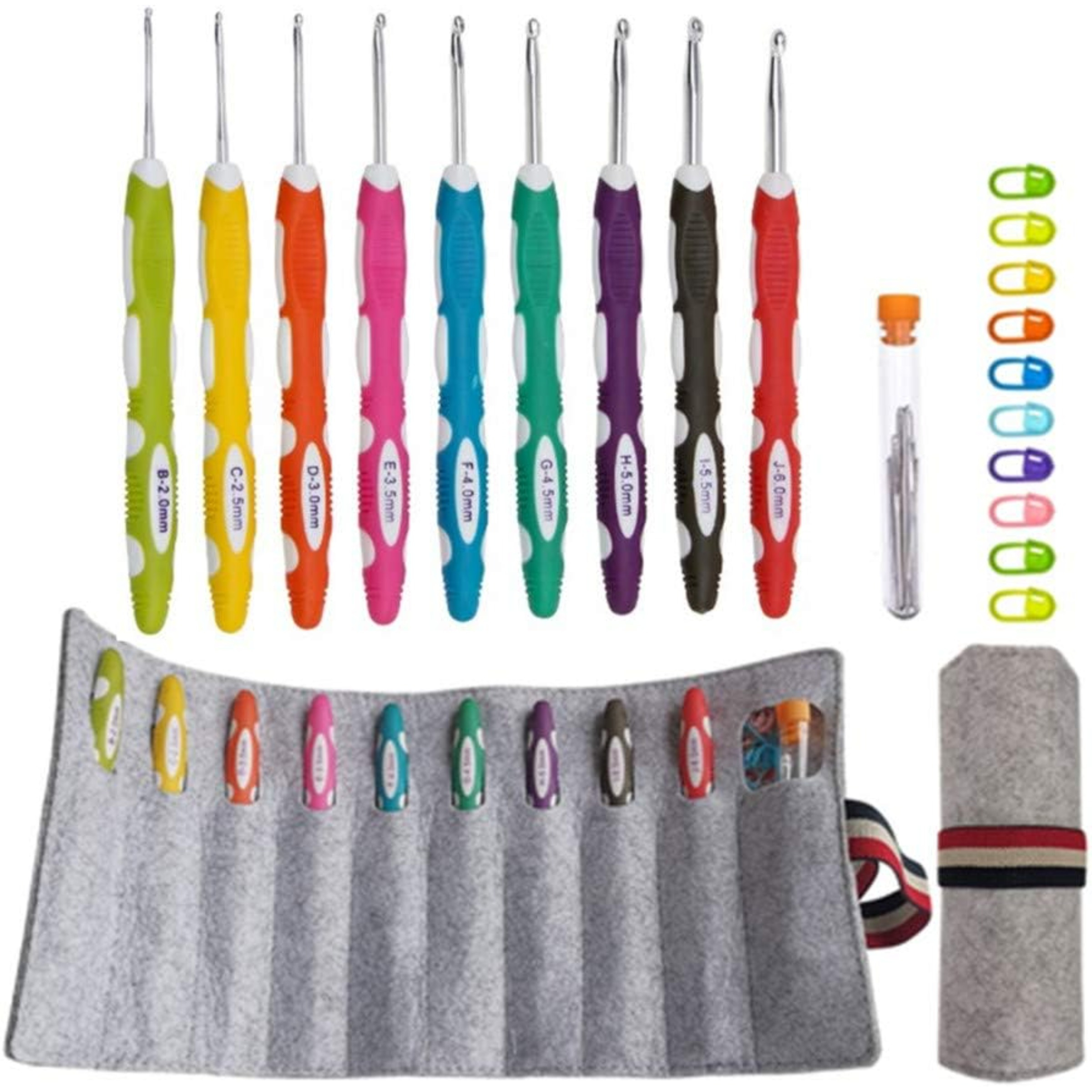 

Ergonomic Crochet Hooks With Roll Felt Bag, Crochet Hooks Set For Arthritic Hands, Size To J