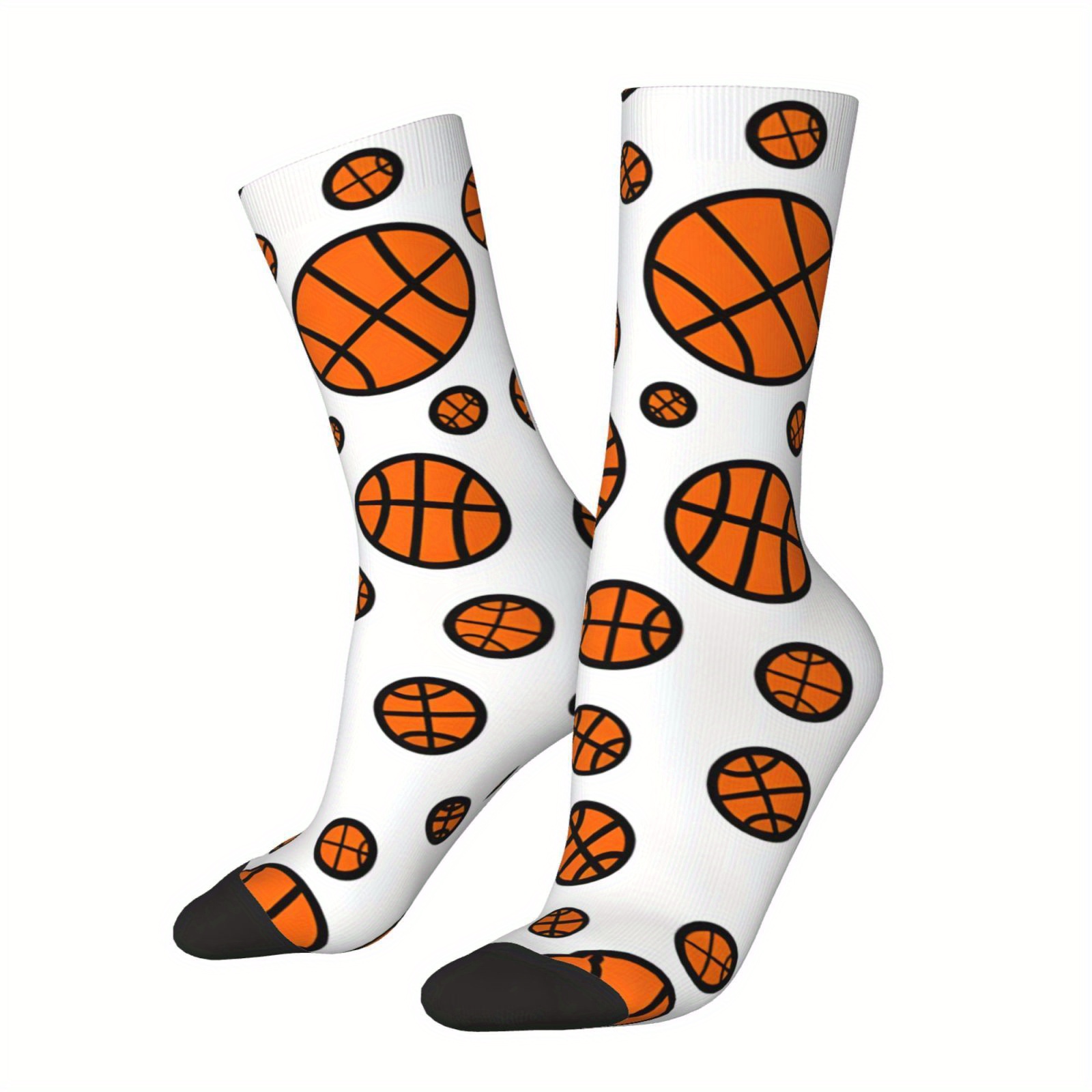 

Basketball Pattern 1 Pair Men's Mid-calf Crew Socks, Breathable Comfy Casual Socks Sweat-absorbing Fashion Sports Socks For Outdoor Fitness Basketball Running Spring Summer