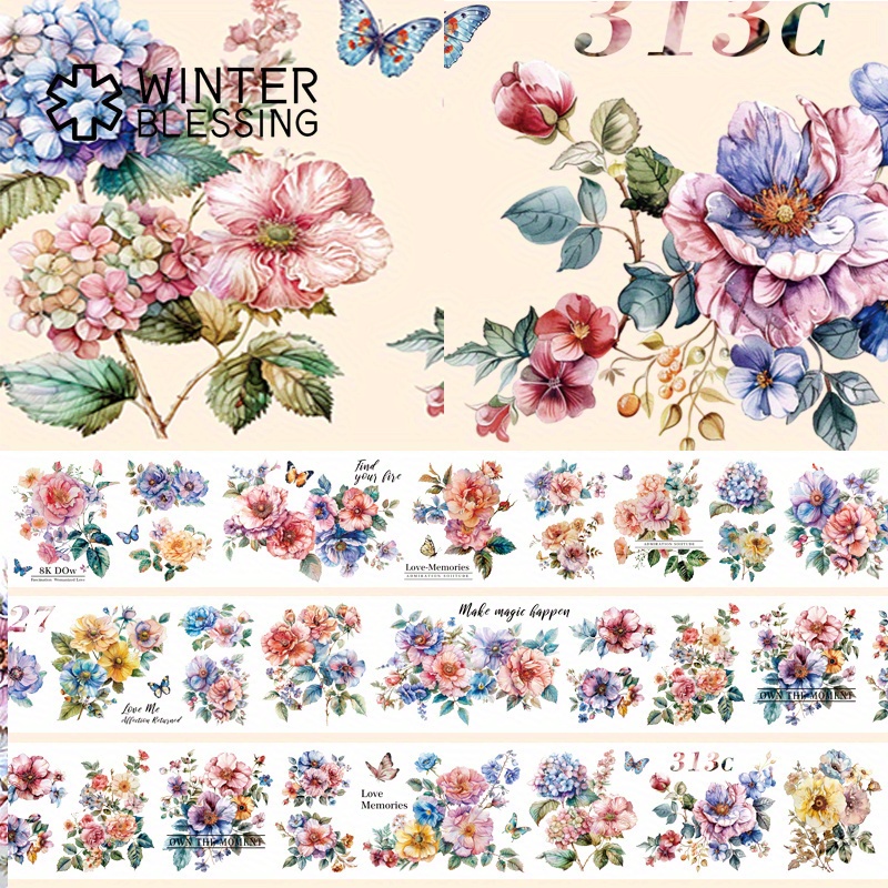 Image of 2m/roll Glossy Floral Pet Stickers Flower Decorative Matte Transparent Tape For Scrapbooking Journal Aesthetic Stationery