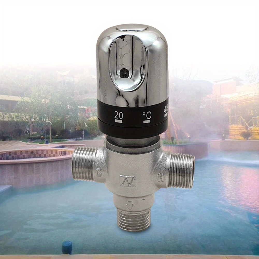 Thermostatic Mixing Valve For Shower Systems, Designed To Blend Hot And Cold Water For Temperature Regulation In Pipes And