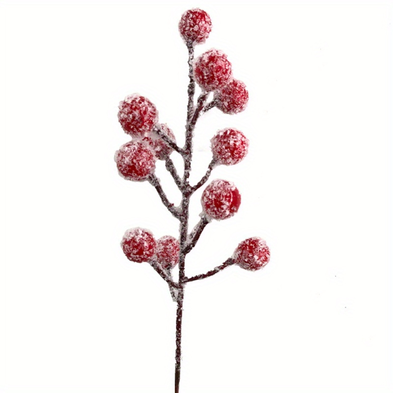 Image of 8pcs Artificial Stems Christmas Berry Picks Sprays Snowy Fake Red Berries For Christmas Tree Branches Fillers Ornaments Valentine Diy Crafts Wedding Home Party Winter Decor