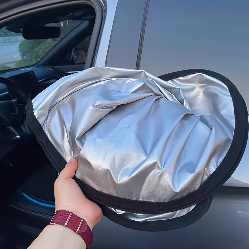 

Ultra-thick Titanium Silvery Foldable Car Sunshade With Hollow Design - Reflective Heat Shield Visor & Storage Bag For Compact Cars, Mini Suvs, And Hatchbacks