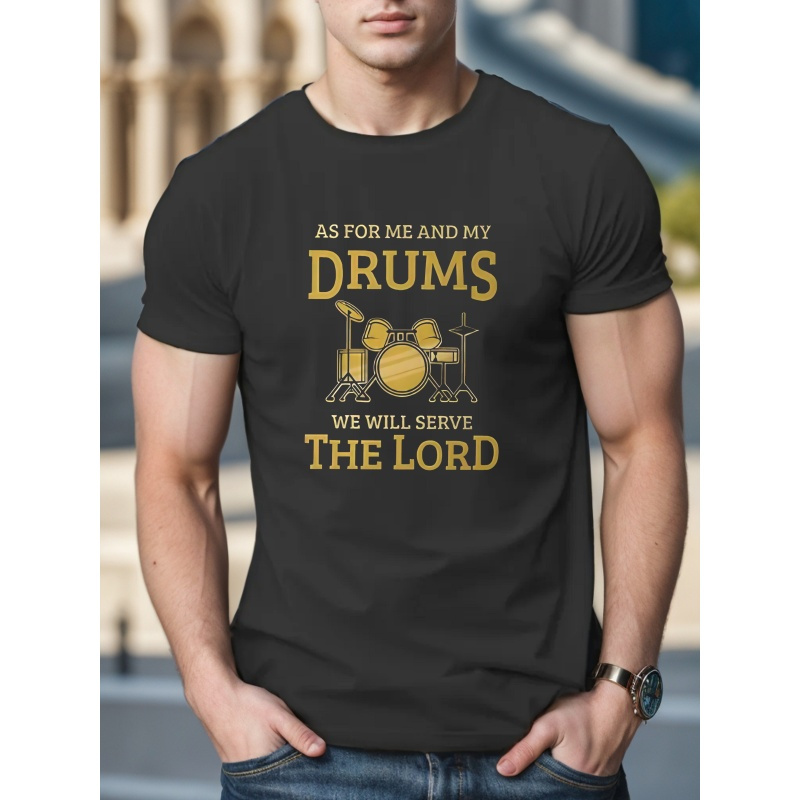 

Drums Print Men's Short Sleeve T-shirt, Trendy Versatile Breathable Tee For Everyday Wear