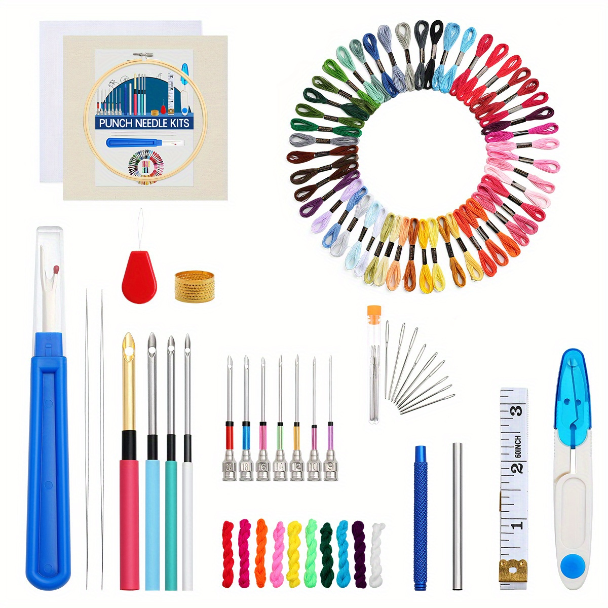 

Complete Punch Needle Embroidery Kit With 21 Tools, Magic Pen, 50 Color Threads, Hoops & Cross Stitch Fabric - All-season Craft Set For Beginners