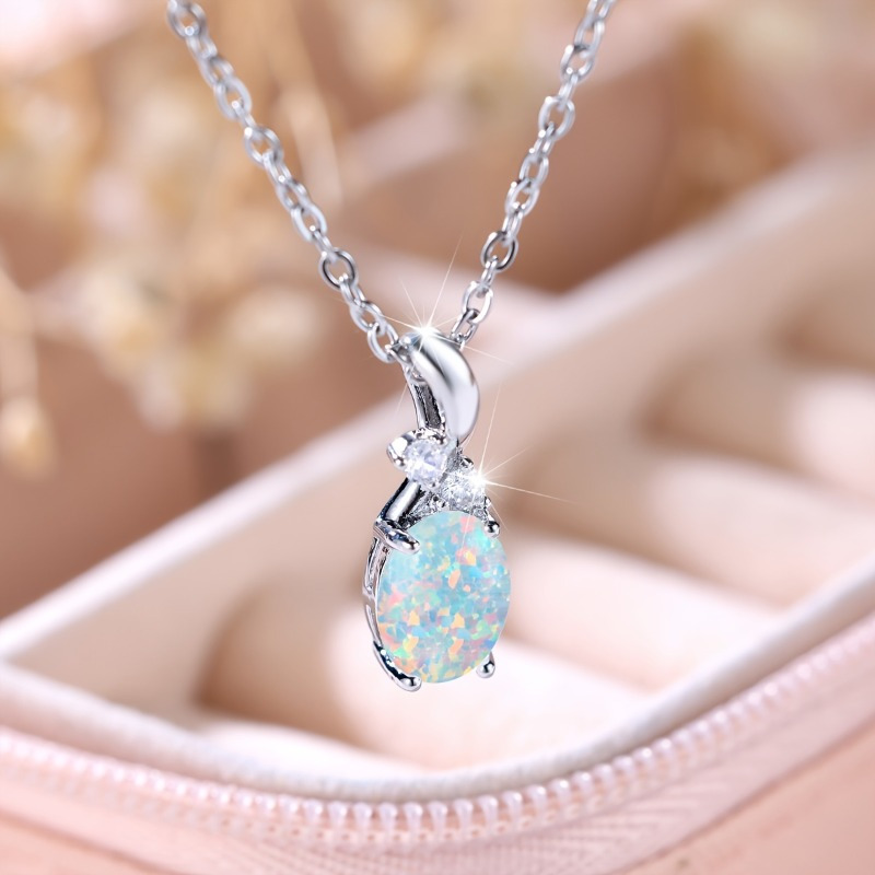 

1 Pc Simplicity Fashion Elegant Water Drop Opal Pendant Necklace Women Accessories Banquet Jewelry