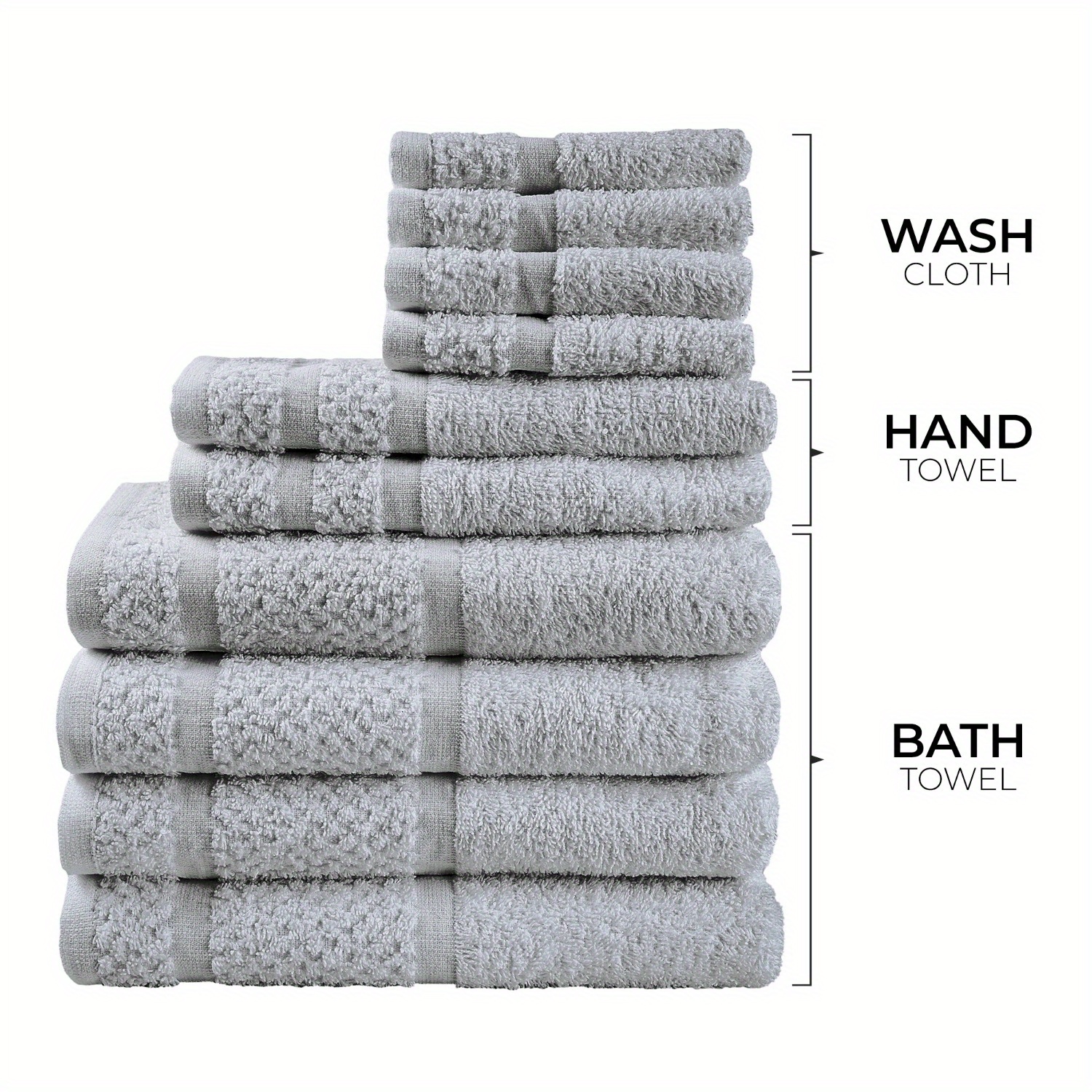 

10 Piece Bath Towel Set With Upgraded Softness & Durability, Grey