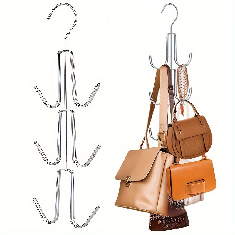 TEMU 1pc Metal Purse Hanger Organizer With Rotatable Hooks - Polished , Space-saving Backpack Rack For Closet And Clothing Shops - Keeps Bags Visible And In Good Condition