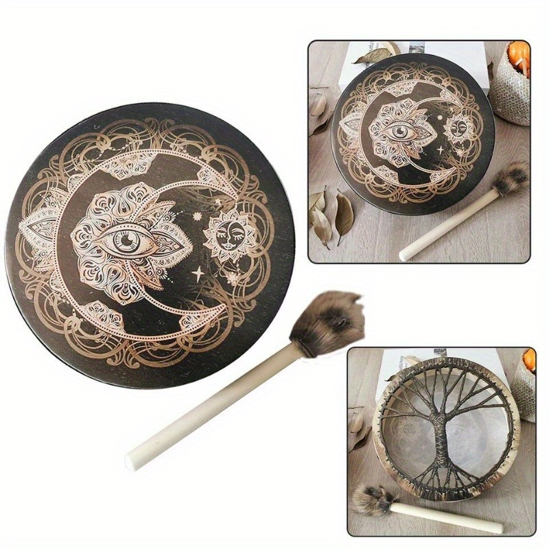 Handcrafted Shamanic Drum Black Eye Design Includes - Temu