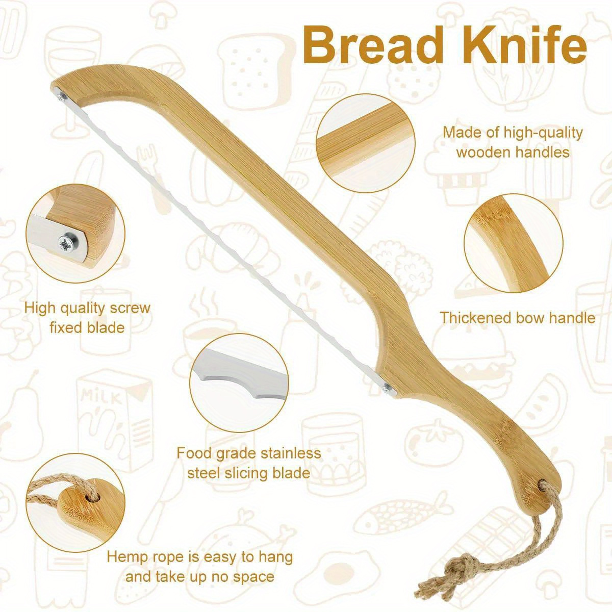 

Ergonomic Wooden Bread Cutter With Serrated Stainless Steel Blade - Perfect For Sourdough, Bagels & More - Ideal Gift For Baking Enthusiasts