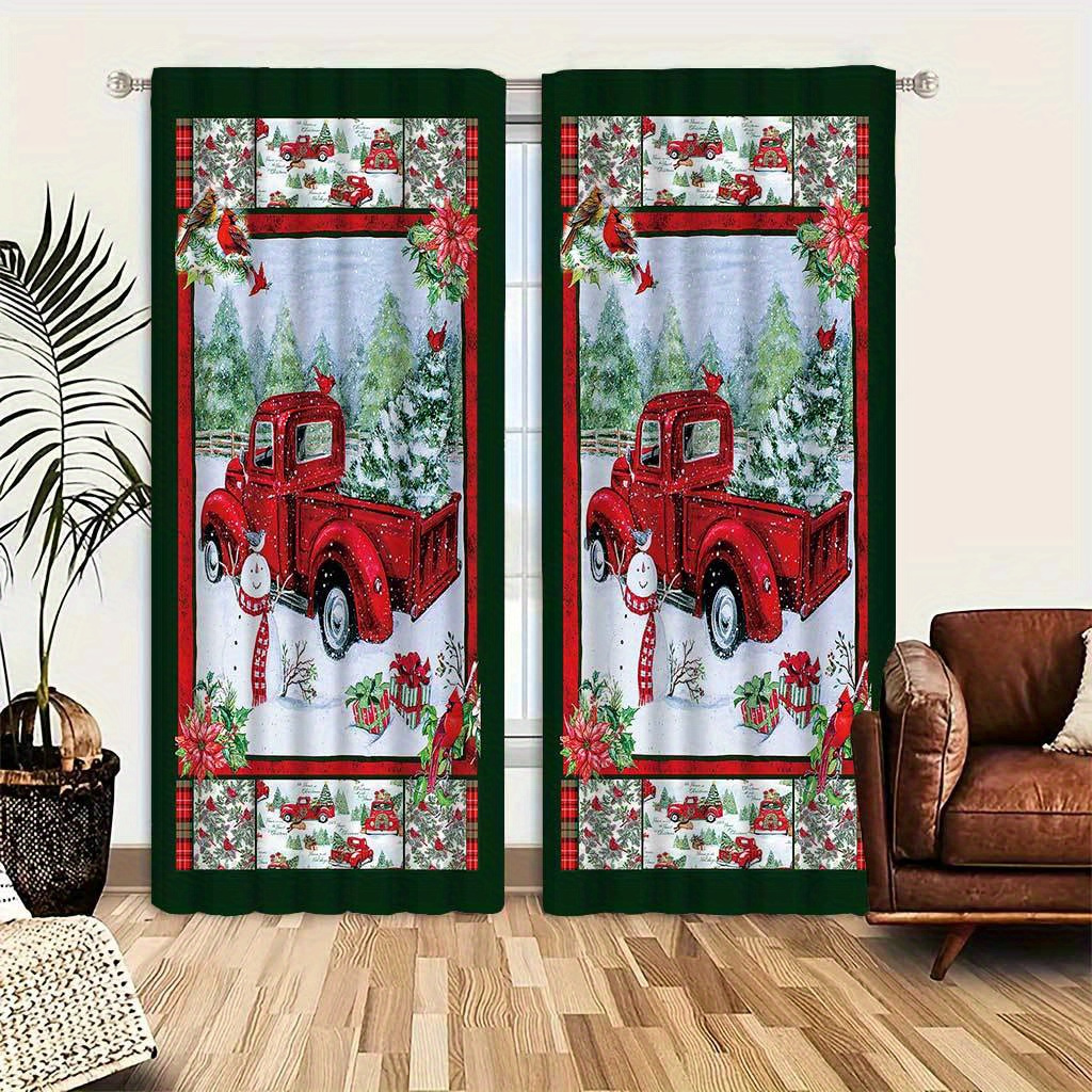 

Vintage Christmas Print Doorway Curtain Set - Polyester Jacquard Weave, Machine Washable, With Tie Back, Artistic Theme For Bedroom And Living Room Decor, Seasonal Charm, Easy To Hang