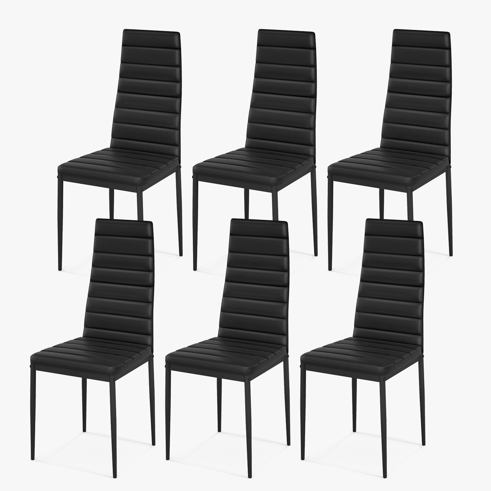 

Safstar Set Of 6 Dining Side Chair Pvc High Back Metal Legs Kitchen Home Furniture Black