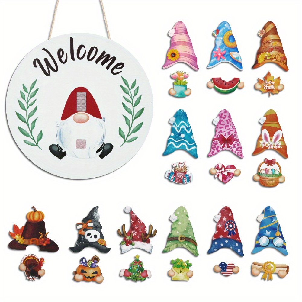 TEMU Welcome Sign With Interchangeable Holiday, Wood Round Gnome Holiday Welcome To Sign Wall Hanging Porch Decor For Fall Winter Thanksgiving