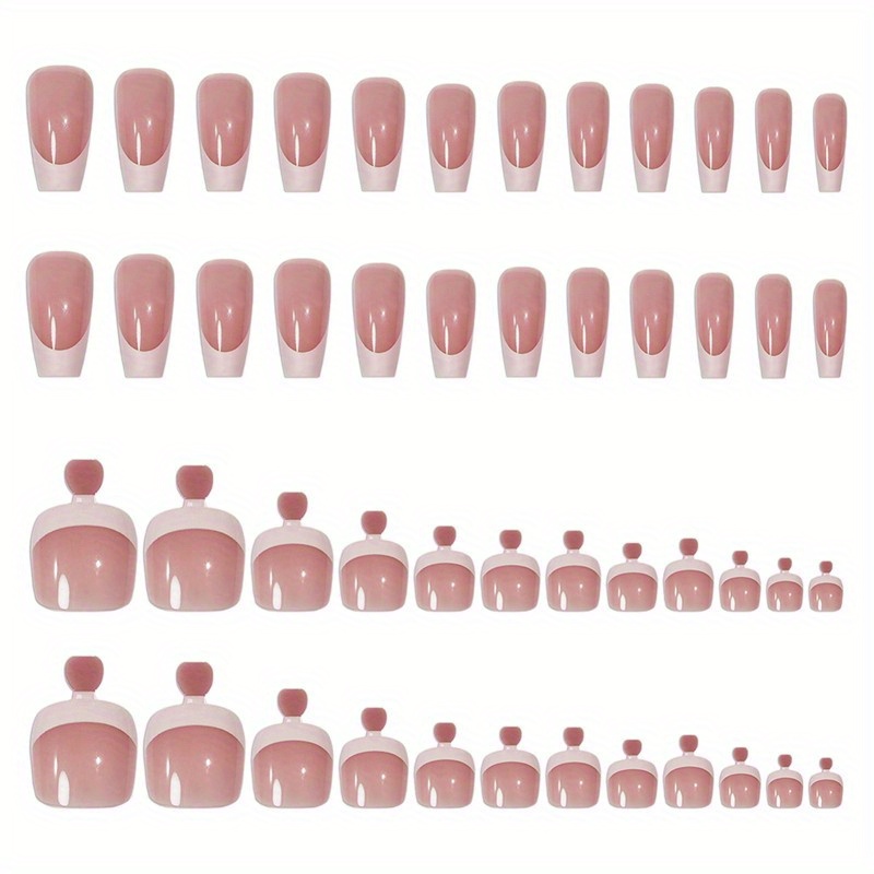 TEMU 48pcs Press On Nails Short & Press On Toenails, French Tips Nails Glossy Toe Nails Fake Nails Square False Nails With Glue Acrylic Nails Full Cover French Nail Decorations For Nails For Women
